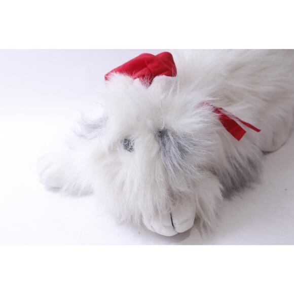Old English Sheepdog in Christmas Hat, Plush, White-Gray, Long Fur, Stuffed - Picture 2 of 4
